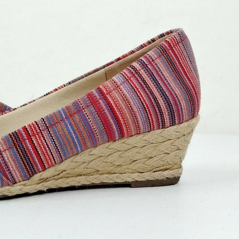 Coach And Four Lucine Stripe Peep Toe Espadrille Wedge Shoes Women's Size 9